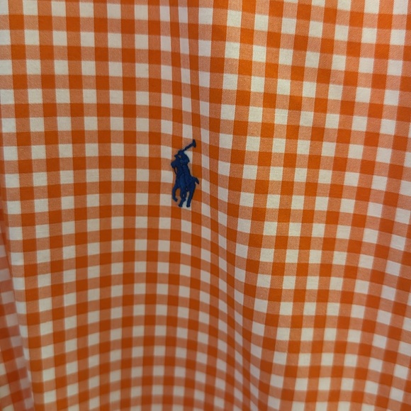 Men’s classic Ralph Lauren, button-down, orange, checkered size large. - Picture 2 of 3